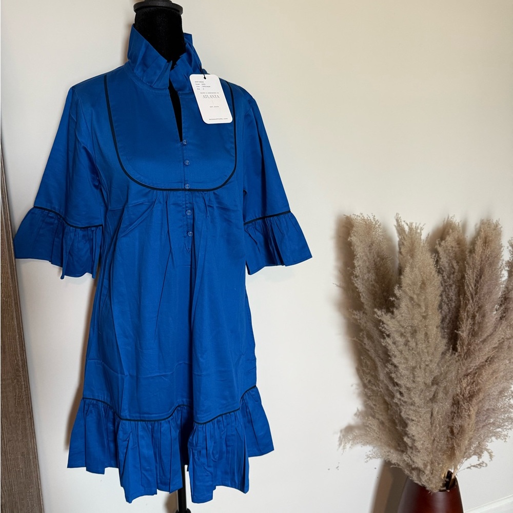 Blue Ruffled Empire Waist Mini Sundress